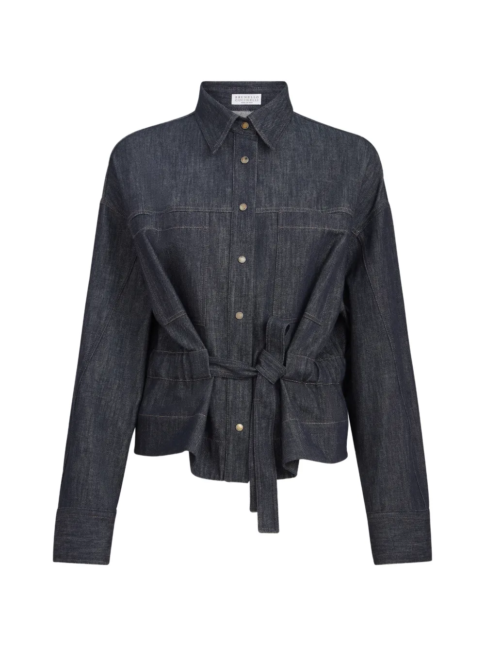 Brunello Cucinelli cotton denim-effect twill cropped shirt - Blue