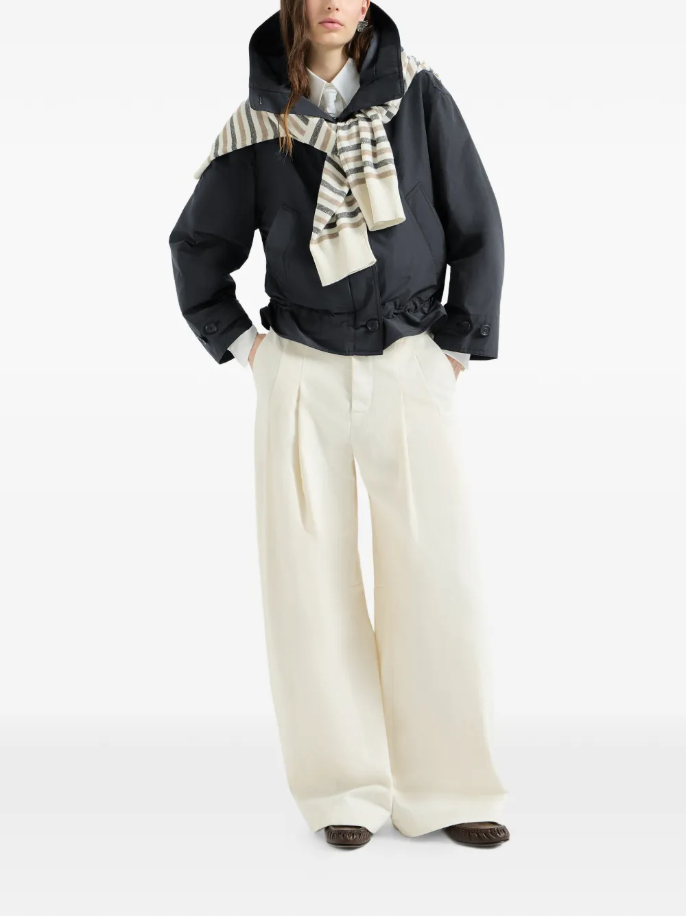 Brunello Cucinelli Techno katoenen taffeta jas met glanzende ritssluiting Blauw