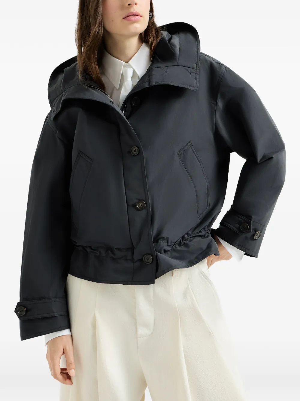 Brunello Cucinelli Techno katoenen taffeta jas met glanzende ritssluiting Blauw