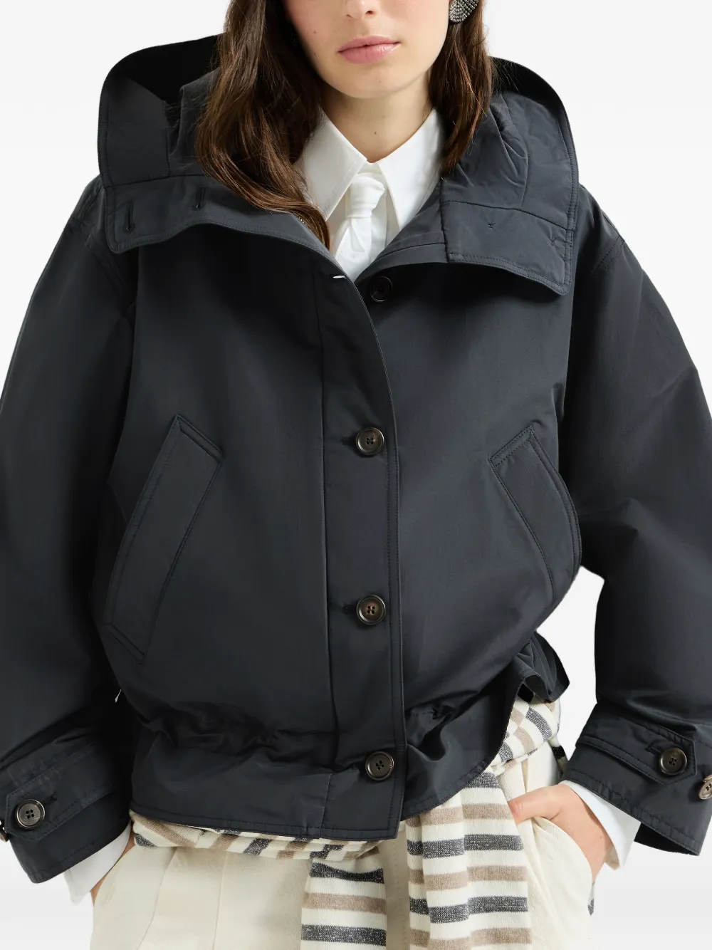 Brunello Cucinelli Techno katoenen taffeta jas met glanzende ritssluiting Blauw