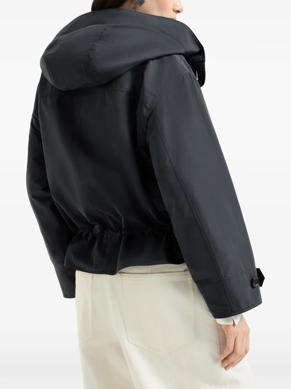 Brunello Cucinelli Techno katoenen taffeta jas met glanzende ritssluiting Blauw