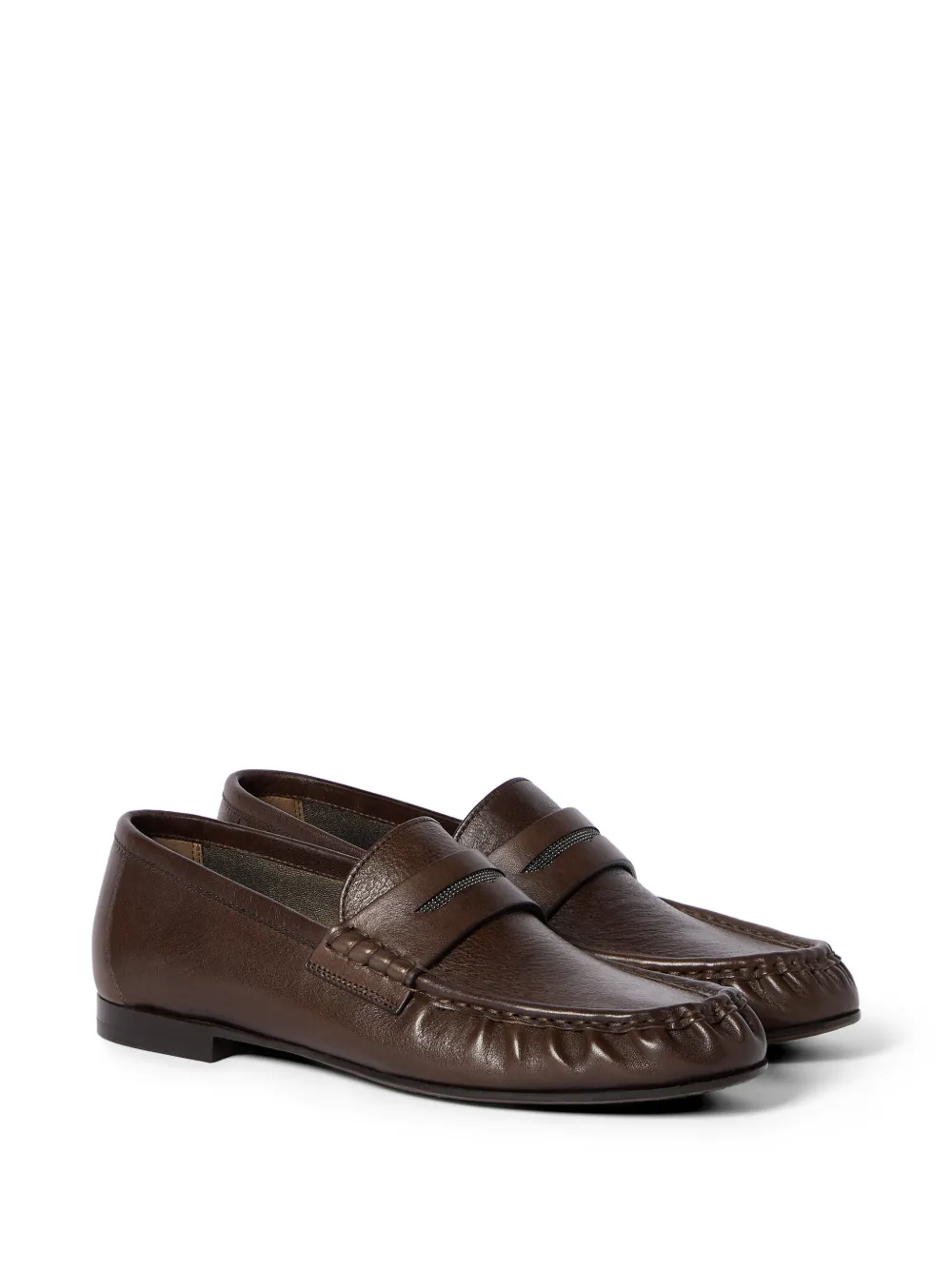 Brunello Cucinelli Kalfsleren penny loafers met kostbaar detail Bruin