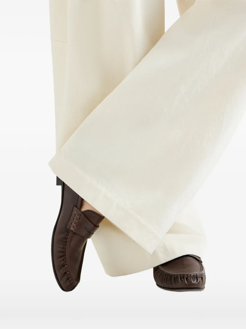 Brunello Cucinelli Kalfsleren penny loafers met kostbaar detail Bruin