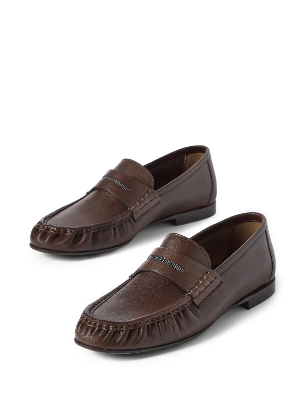 Brunello Cucinelli Kalfsleren penny loafers met kostbaar detail Bruin