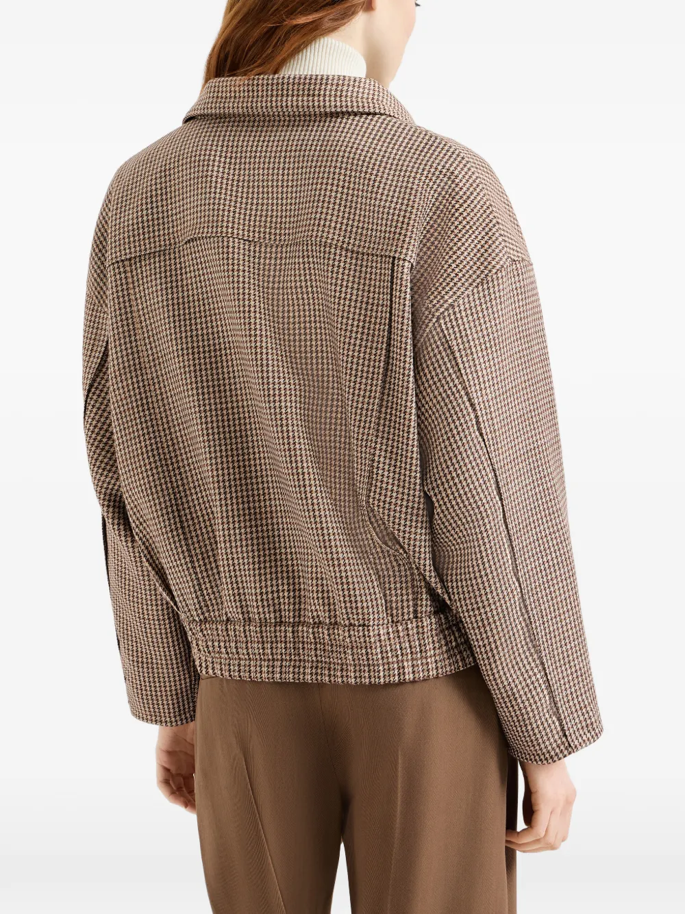 Brunello Cucinelli Jack van scheerwol met pied-de-pouleprint en rits Bruin