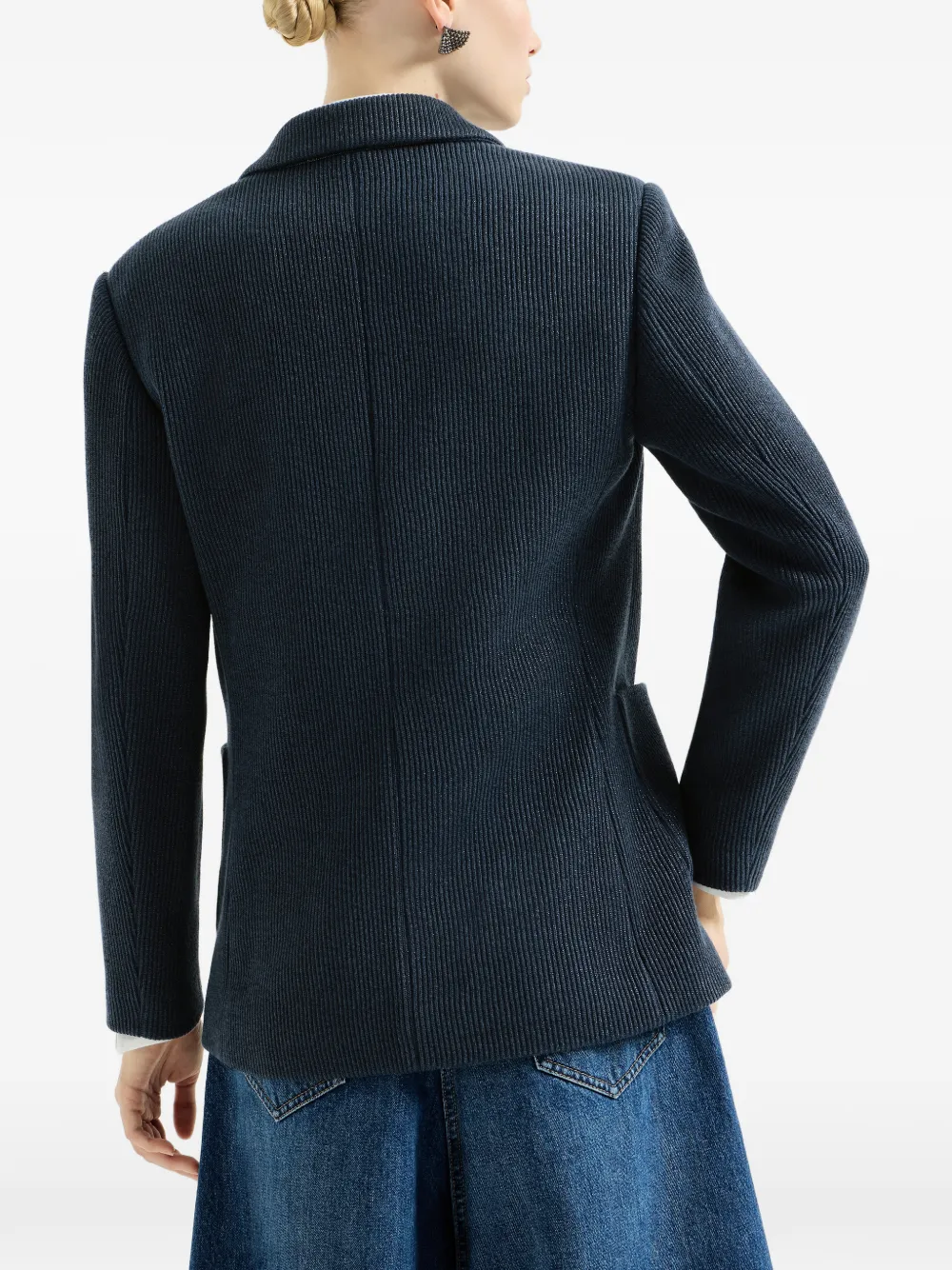 Brunello Cucinelli Katoenen en viscose ribgebreide blazer met monili Blauw