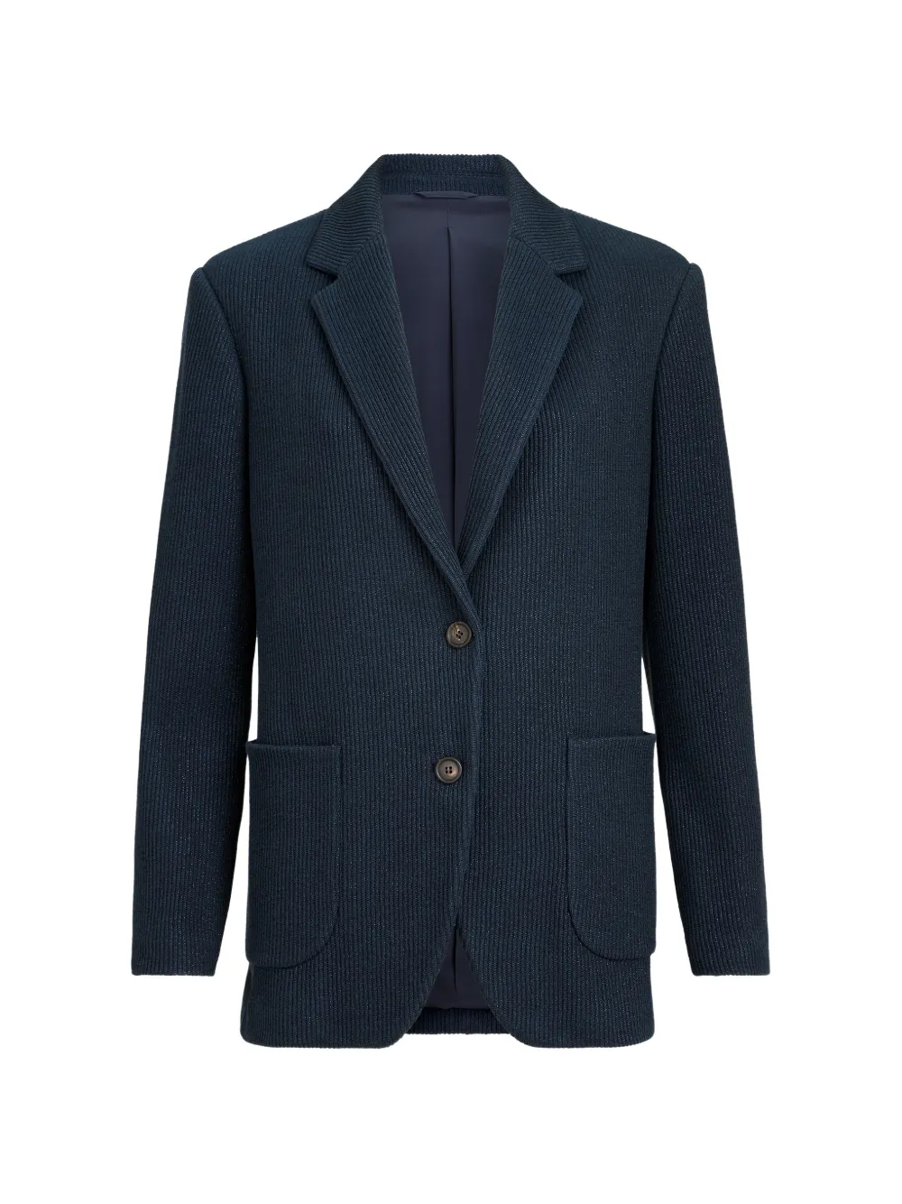 Brunello Cucinelli sparkling cotton and viscose English rib knit blazer with monili - Blu