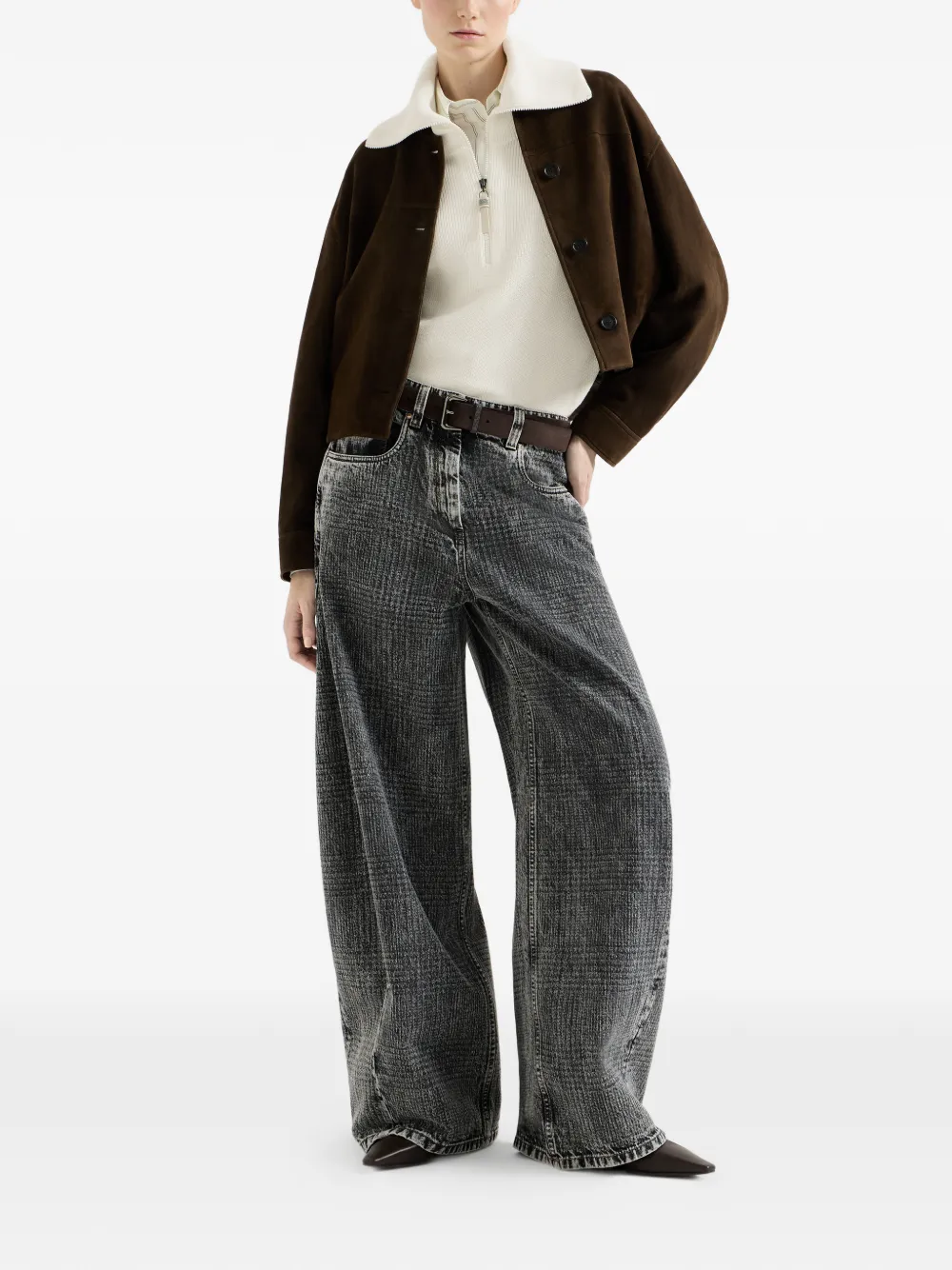 Brunello Cucinelli Katoenen Engelse geribbelde trui met glanzende ritssluiting Beige