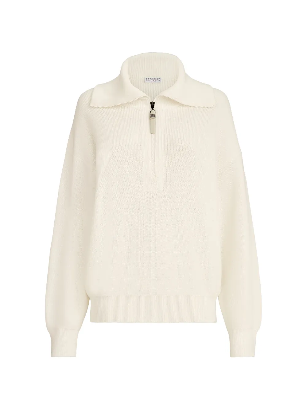 Brunello Cucinelli cotton English rib sweater with shiny zipper pull - Toni neutri