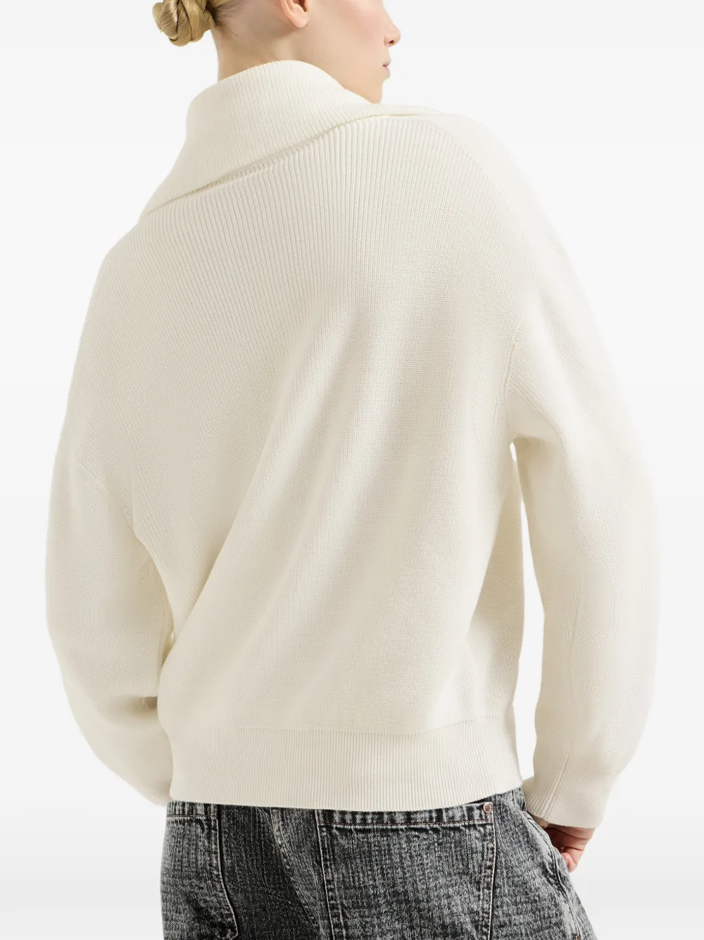 Brunello Cucinelli Katoenen Engelse geribbelde trui met glanzende ritssluiting Beige