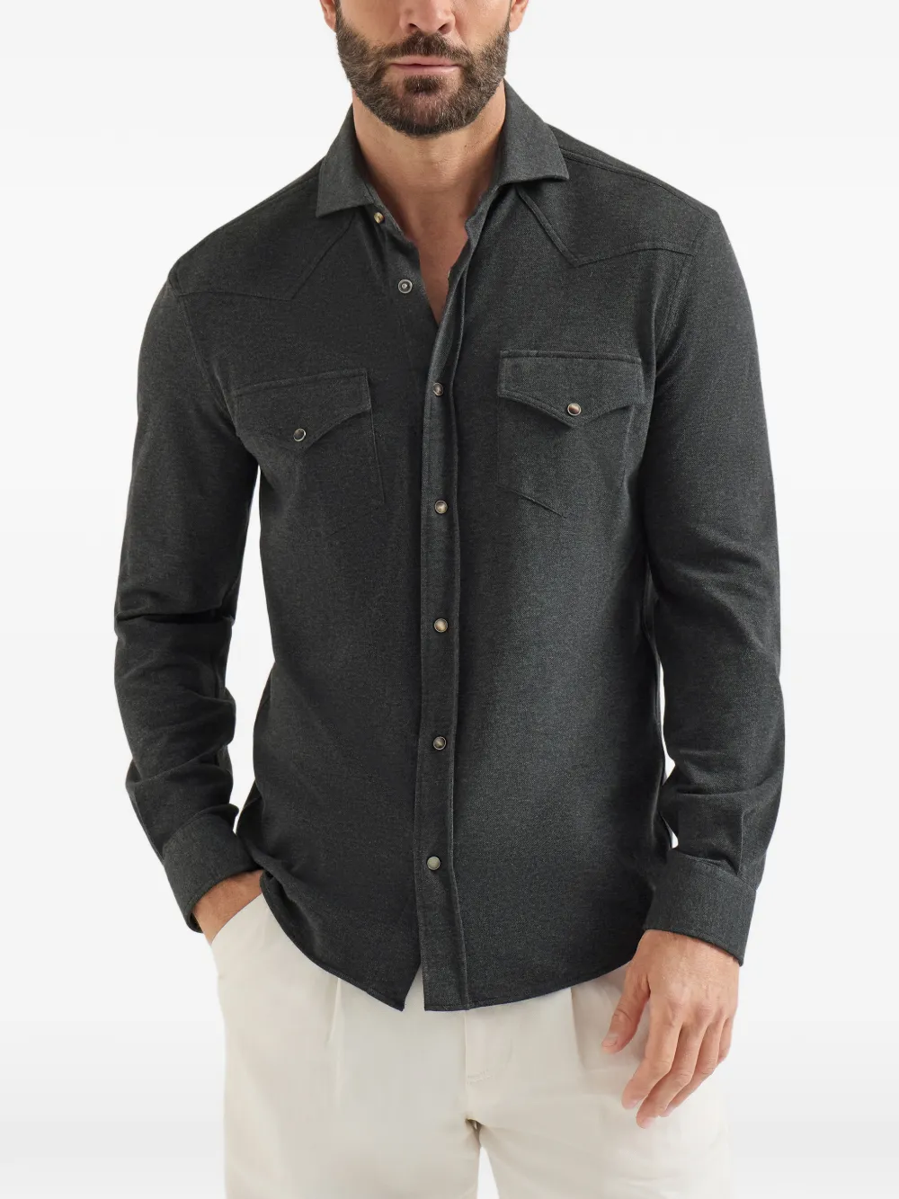Brunello Cucinelli Katoenen piqué western overhemd Grijs