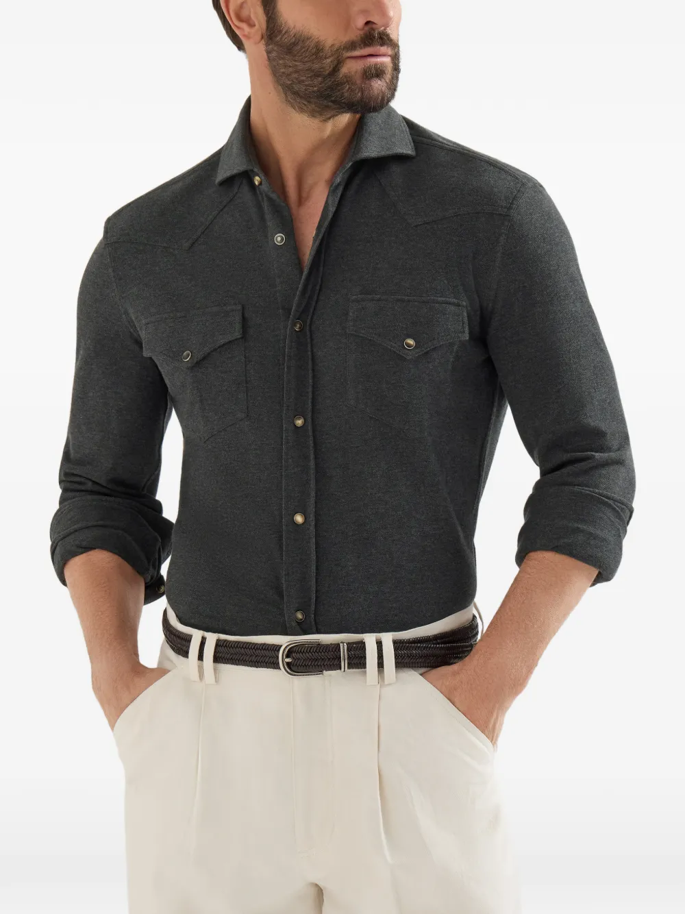 Brunello Cucinelli Katoenen piqué western overhemd Grijs