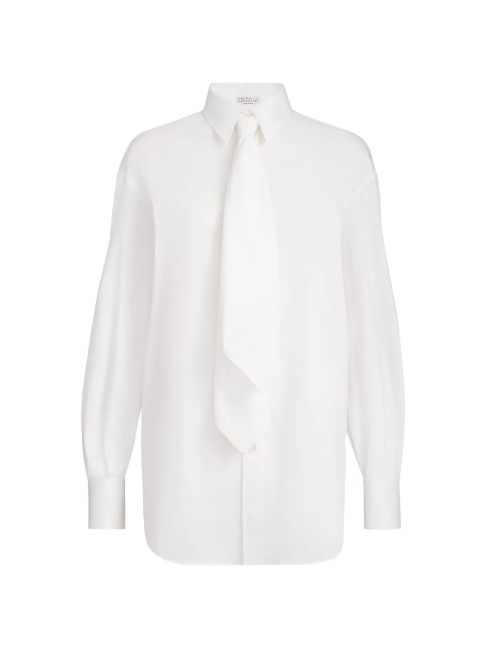 Brunello Cucinelli stretch cotton poplin shirt with tie and monili - Bianco