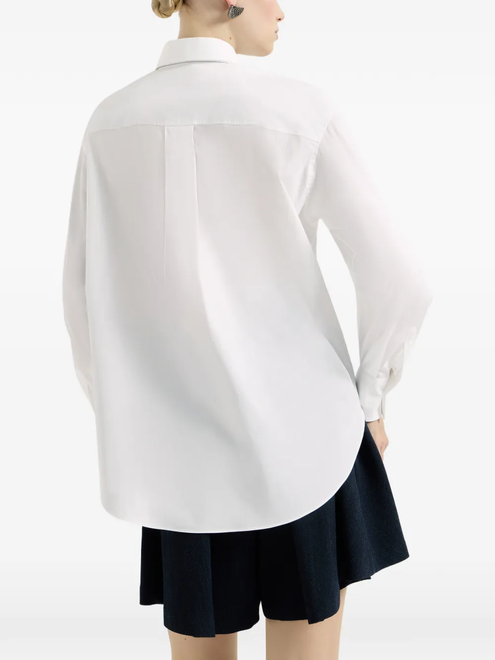 Brunello Cucinelli Stretch katoenen popeline blouse met strik en monili Wit