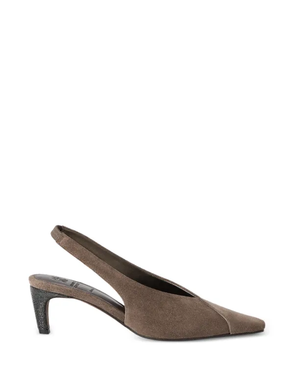Brunello Cucinelli Suede City Slingbacks with Precious Heels in Brown