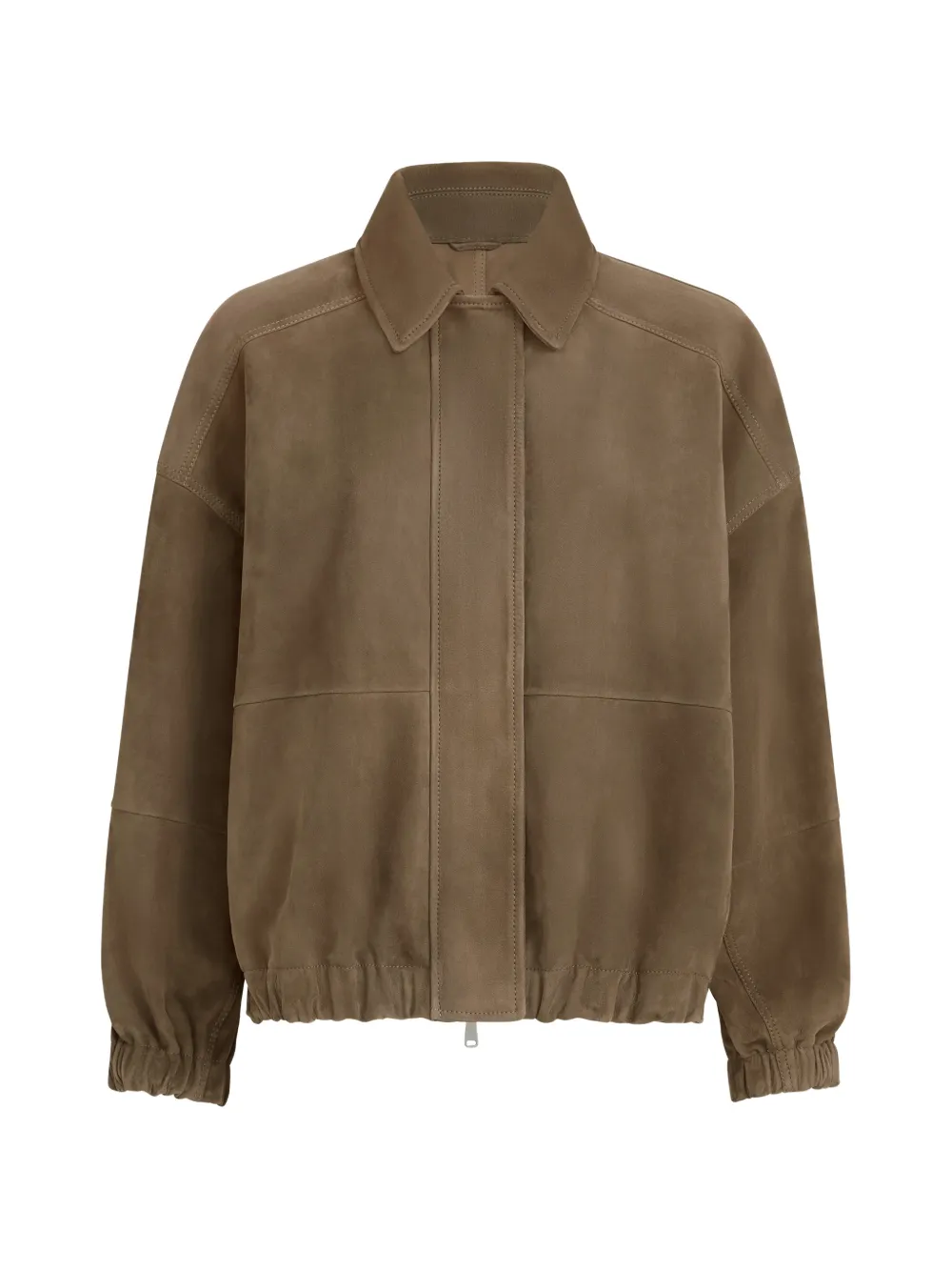 Brunello Cucinelli couture suede outerwear jacket with shiny zipper pull - Braun