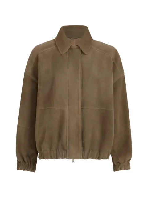 Brunello Cucinelli veste d'extérieur en daim couture avec fermeture éclair brillante