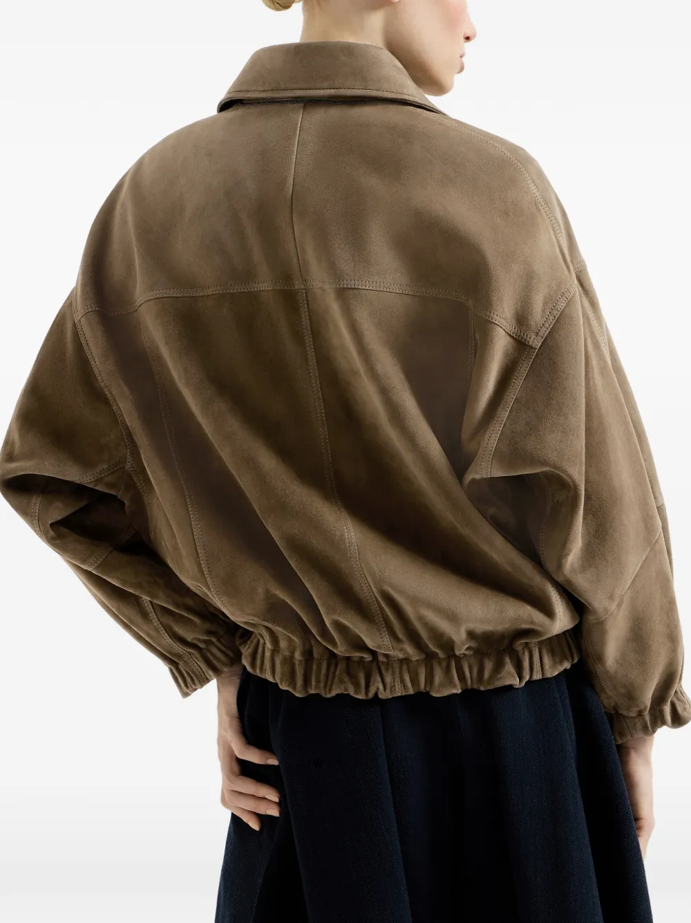 Brunello Cucinelli Couture suède jack met glanzende rits Bruin