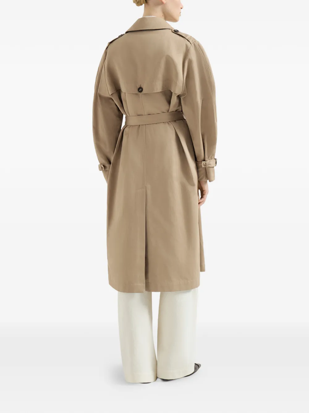 Brunello Cucinelli Katoenen en linnen twill trenchcoat met monili-detail Beige