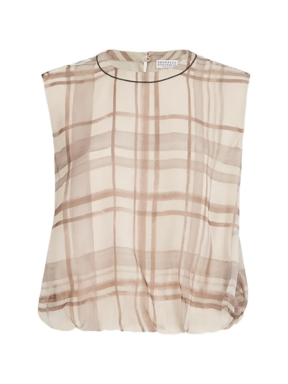 Brunello Cucinelli T-shirt a quadri in organza di seta con dettagli scintillanti - Toni neutri