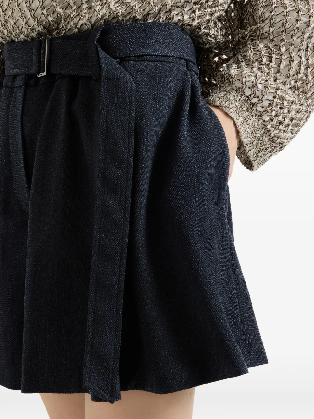 Brunello Cucinelli Scheerwollen crêpe chevron broekrok met monili Blauw