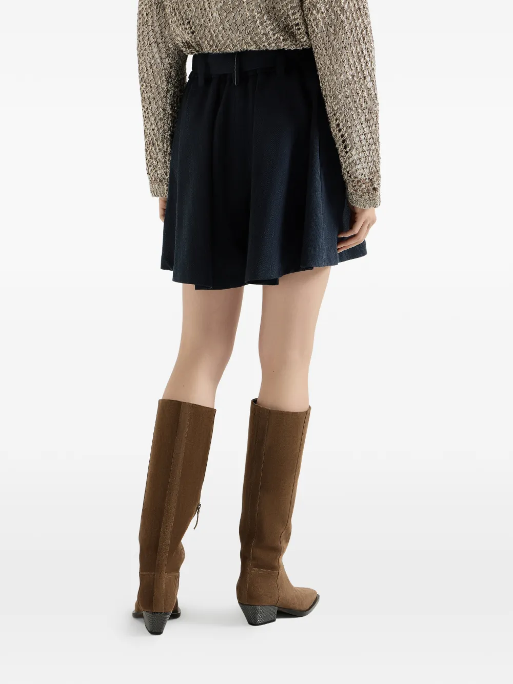 Brunello Cucinelli Scheerwollen crêpe chevron broekrok met monili Blauw