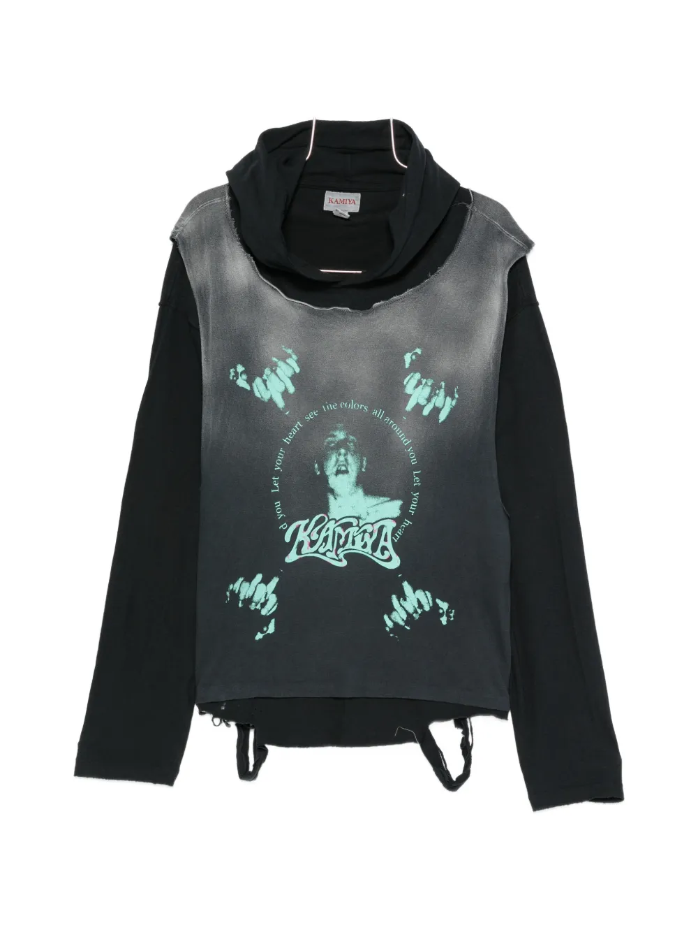 KAMIYA layered graphic-print hoodie - Nero
