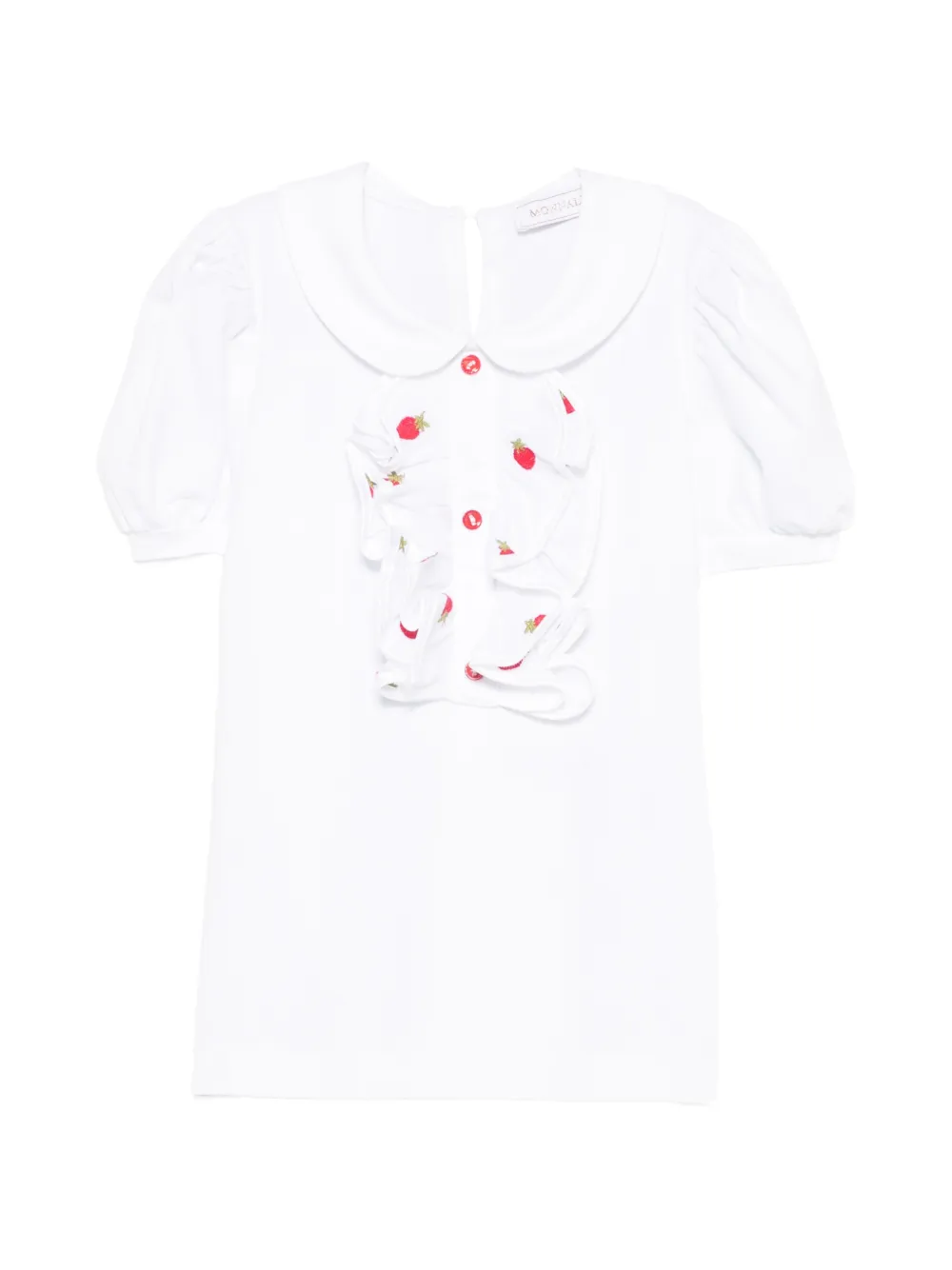 Monnalisa strawberry-embroidered ruffled T-shirt - Bianco