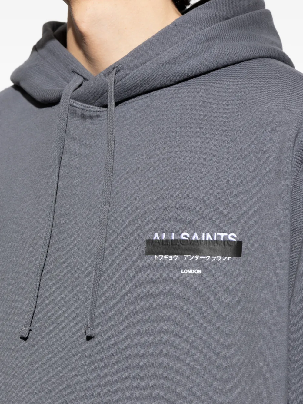 AllSaints Hoodie met logoprint en trekkoord Blauw