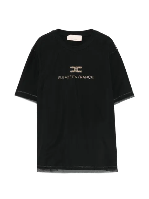 Elisabetta Franchi La Mia Bambina playera con capa de malla y logo de strass