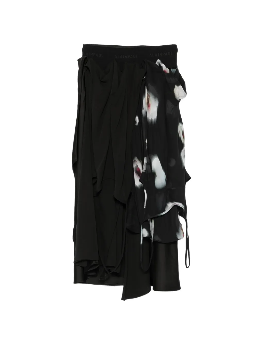 ALAINPAUL poppy-print draped midi skirt - Nero