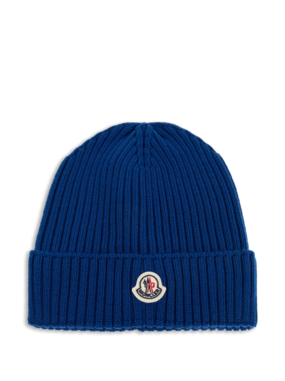 Moncler Enfant Ribgebreide wollen muts met logopatch Blauw