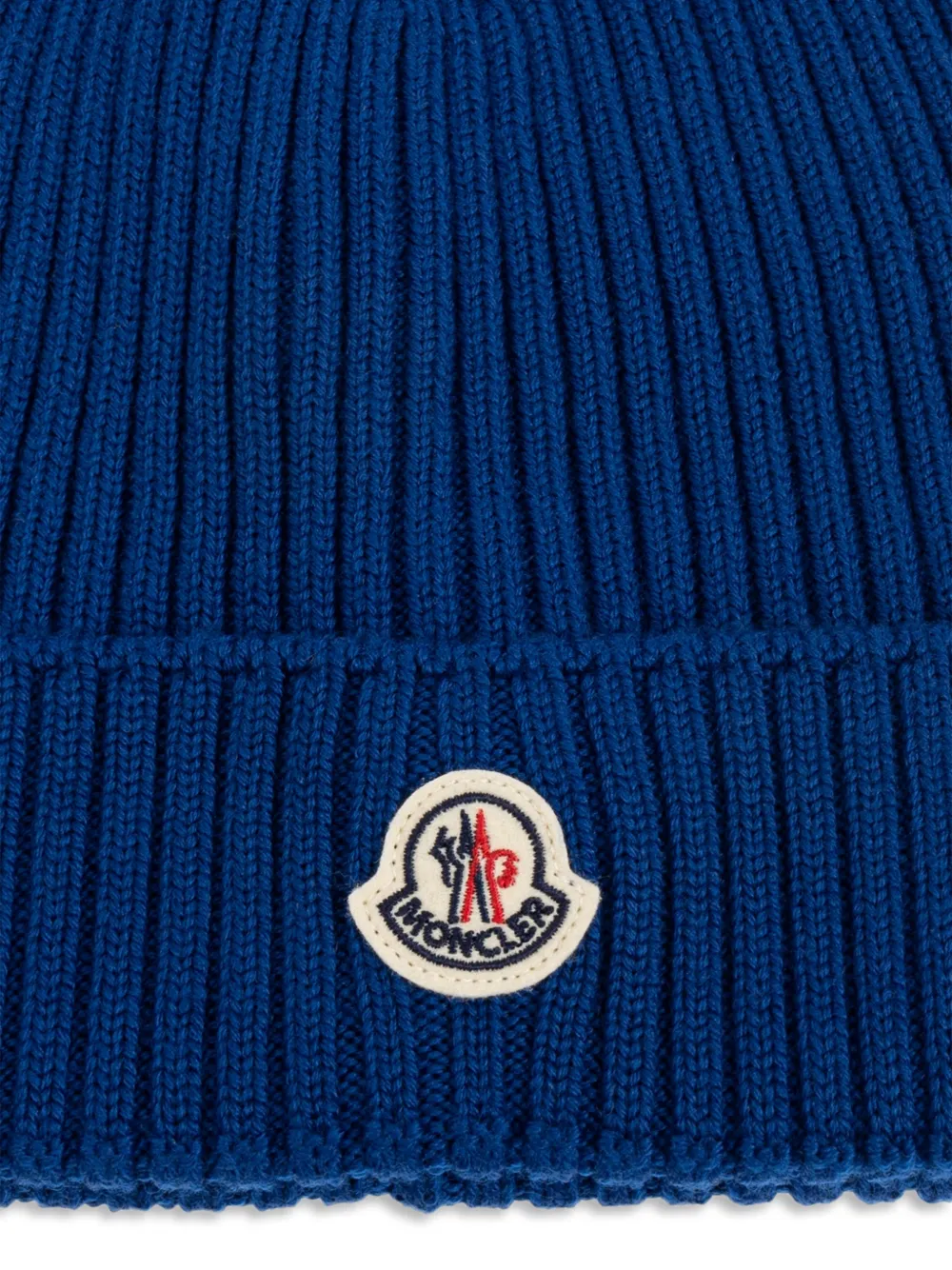 Moncler Enfant Ribgebreide wollen muts met logopatch Blauw