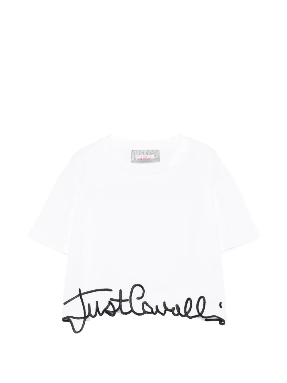 Just Cavalli logo-patch cropped T-shirt - Bianco