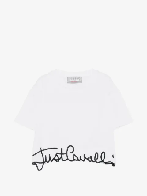 Just Cavalli logo-patch cropped T-shirt