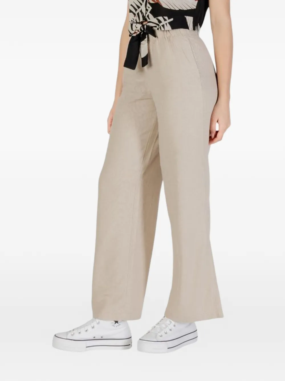 ONLY Onlcaro tie-waist loose-fit linen trousers - Nude