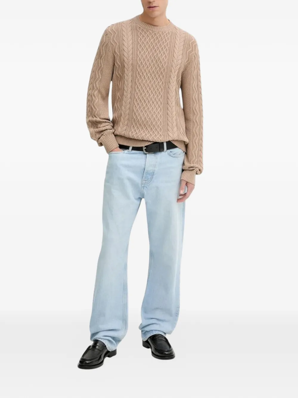 Tommy Jeans Kabelgebreide trui met ronde hals Beige