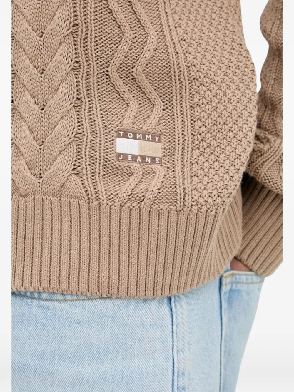 Tommy Jeans Kabelgebreide trui met ronde hals Beige