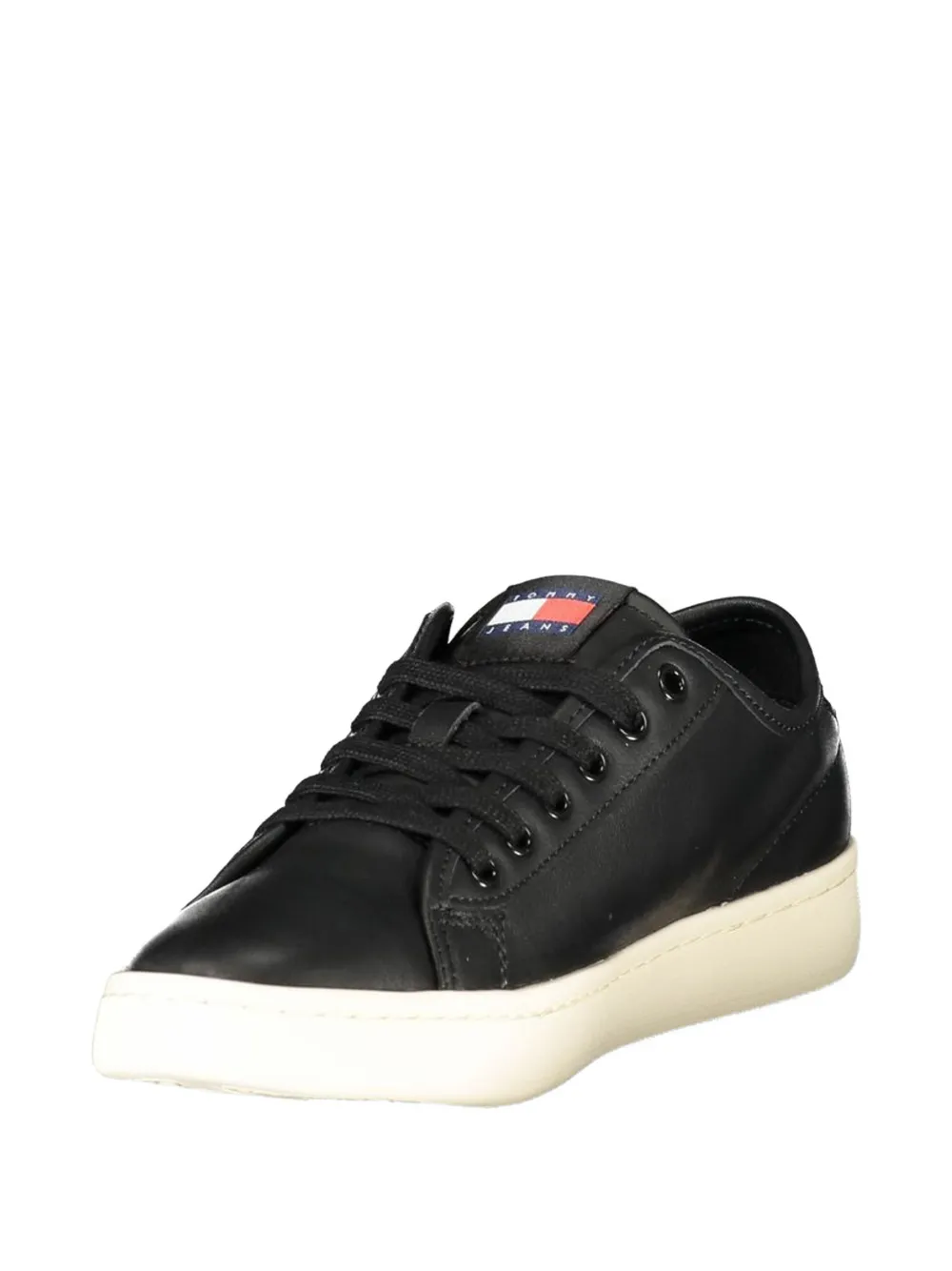 Tommy Hilfiger logo-patch leather sneakers Zwart