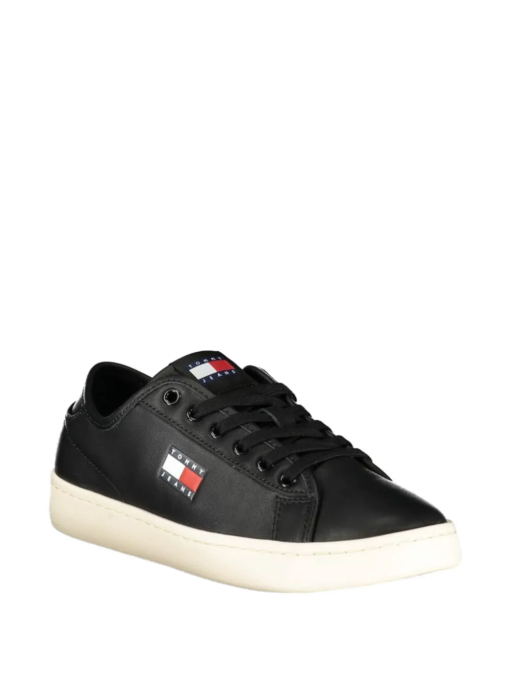 Tommy Hilfiger logo-patch leather sneakers Zwart