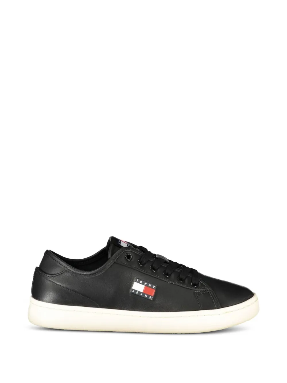 Tommy Hilfiger logo-patch leather sneakers Zwart