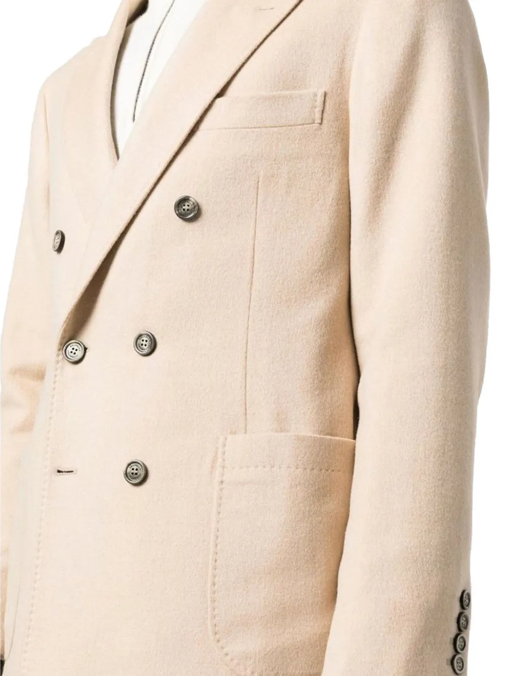 Brunello Cucinelli Jack met puntige revers en dubbele rij knopen Beige