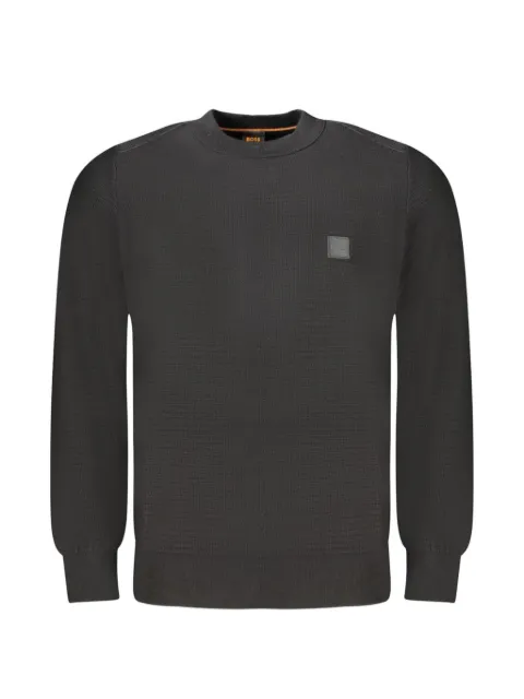 BOSS logo-patch waffle-knit sweater