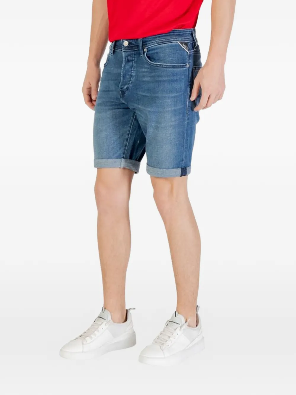 Replay Denim shorts met opgerolde zoom Blauw