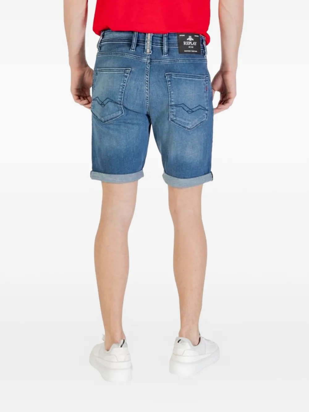 Replay Denim shorts met opgerolde zoom Blauw