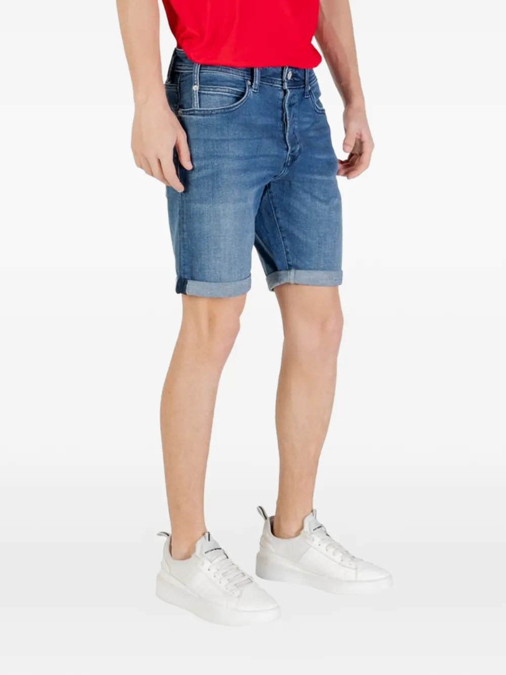 Replay Denim shorts met opgerolde zoom Blauw