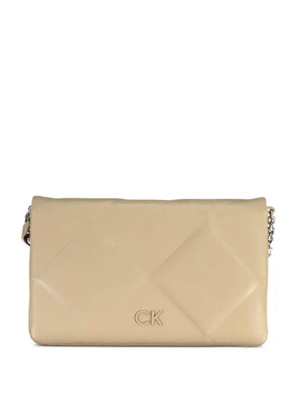 Calvin Klein Quilted Logo-lettering Shoulder Bag in Neutrals