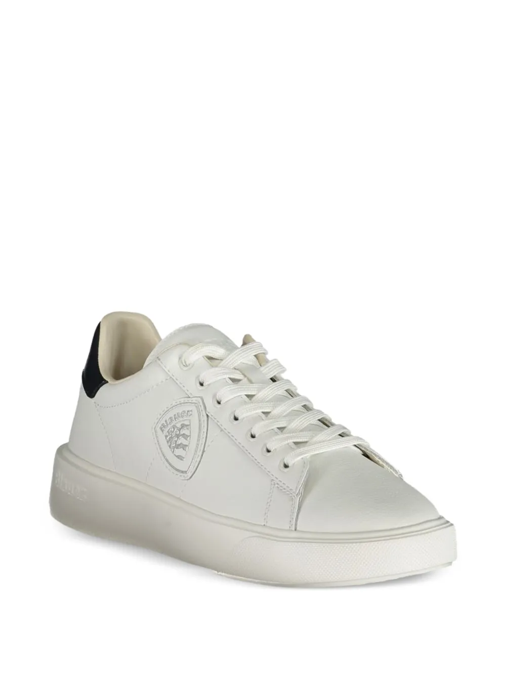 Blauer Leren sneakers met logopatch Wit