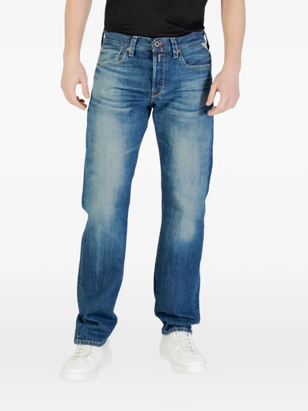 Replay faded-effect regular-fit jeans - Blu