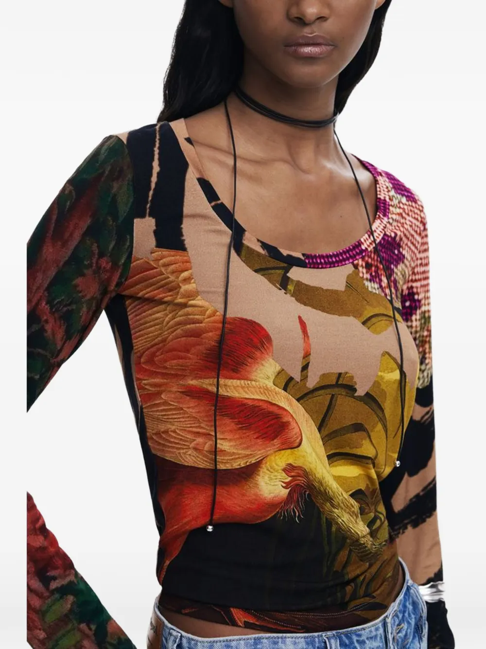 Desigual x Christian Lacroix T-shirt met print en lange mouwen Beige